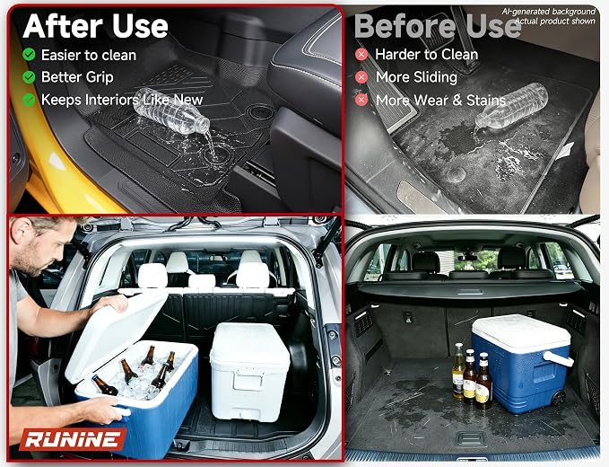 Floor Mats for Ford Bronco 4-Door 2021-2024 2025 2026(Not for 2 Door&Sport), Cargo Liner Set, Heavy Mud & Off-Road Protection with 3D Waterproof High-Edge & Anti-Slip Retention System