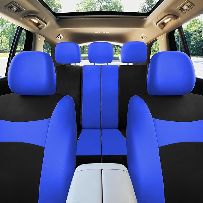 FH Group Universal Car Seat Covers Full Set for SUV Truck Sedan Vans | Waterproof All-Purpose Cloth Seat Cover Set Airbag Compatible Washable Split Bench Protector Interior Upgrade - Blue