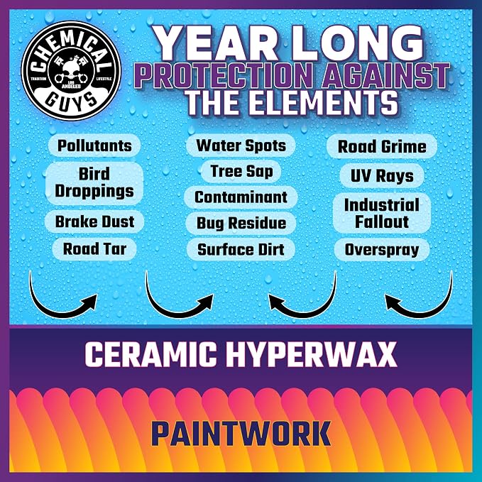 Chemical Guys HydroSlick HyperWax, Ultimate Ceramic Coating Kit, 16 fl oz | Ceramic Protection Kit, 2 applicators, 3 microfiber towels, create a hydrophobic surface
