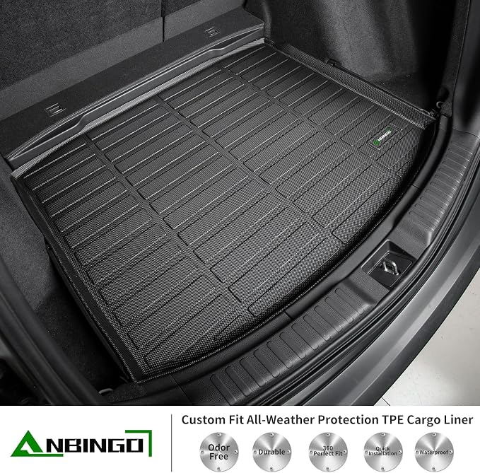 ANBINGO® Floor Mats & Cargo Liner for 2007 2008 2009 2010 2011 CR-V, Waterproof Car Mats All Weather Guard TPE Floor Liners Front & Rear Row & Trunk Mats, CRV Full Set - Black