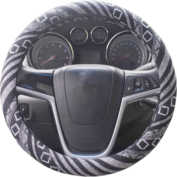 Large Ethnic Style Coarse Flax Cloth Automotive Steering Wheel Cover Anti Slip and Sweat Absorption Auto Car Wrap Cover (15.25''-16'' G)