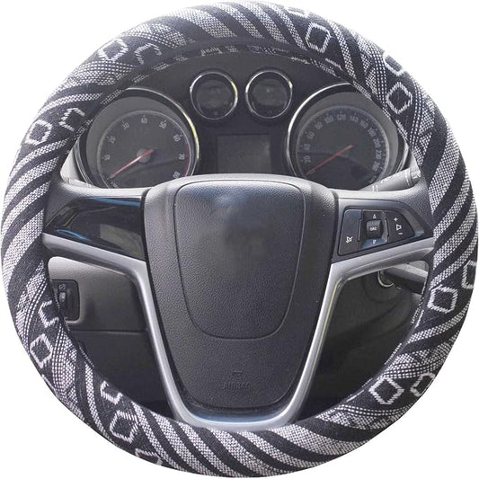 Large Ethnic Style Coarse Flax Cloth Automotive Steering Wheel Cover Anti Slip and Sweat Absorption Auto Car Wrap Cover (15.25''-16'' G)