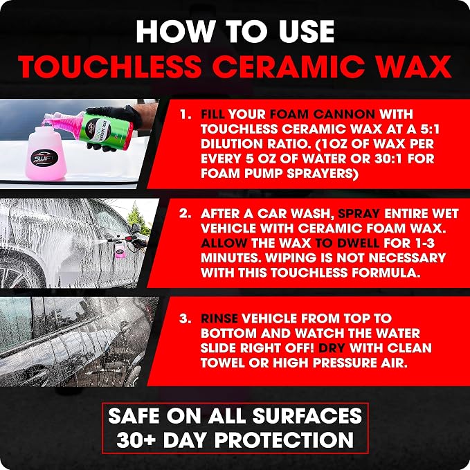Swift Touchless Ceramic Foamable Wax (5 Gallon) – Spray On/Rinse Off For High-Gloss, Hydrophobic Protective Layer | For Foam Cannon & Foam Pump Sprayer After Car Wash | Wax Cars, Trucks, RV’s & More!