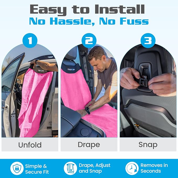 HAPPEGEAR Happeseat Waterproof Car Seat Cover & Protector, Pink | Universal Fit, Car Seat Towel Cover, Non-Slip Backing, Machine Washable, Fits Front & Back, Easy Install & Storage