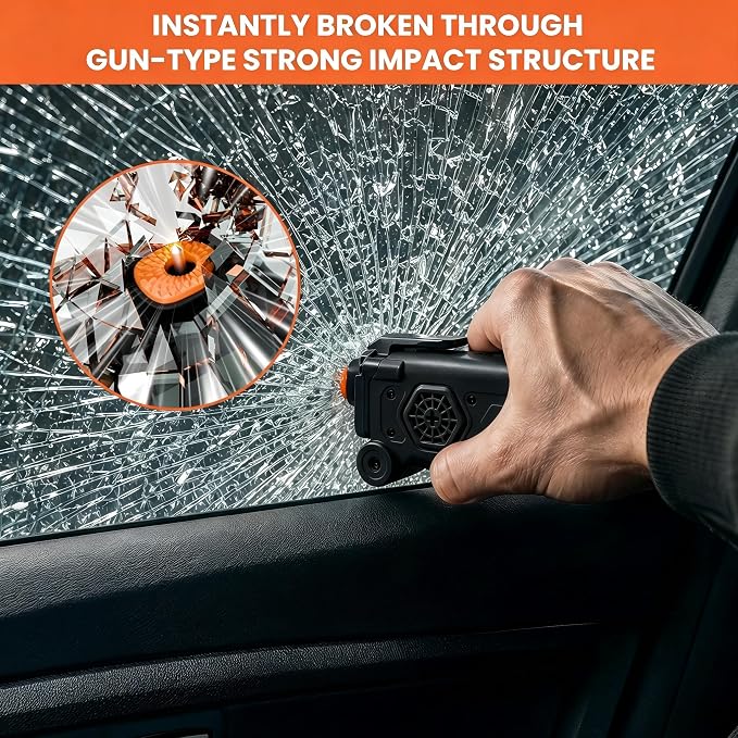 8-in-1 Car Emergency Escape Tool with Spring-Loaded Window Breaker | Seat Belt Cutter, Magnetic Work Light, Emergency Flashlight & Power Bank for Roadside Emergencies, Camping & Daily Driving