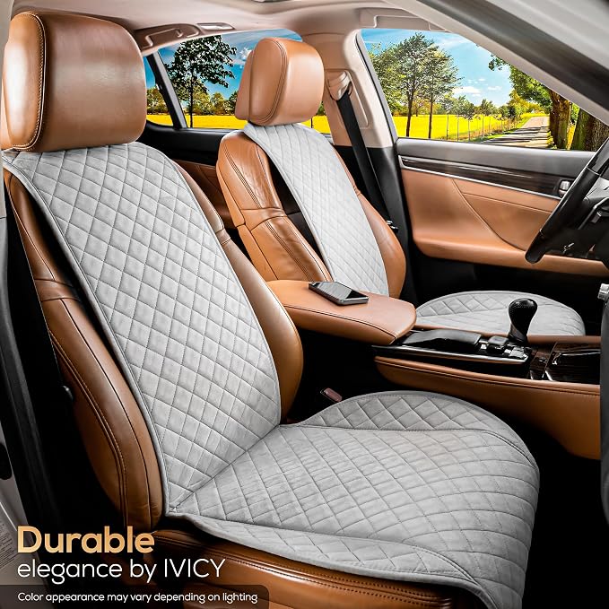 IVICY Faux Suede Front Car Seat Cover – Non-Slip Bucket Seat Protector for Most Cars, SUVs, Vans & Trucks – 1 Seat Cover, Machine Washable, Side-Airbag Friendly, Light Gray