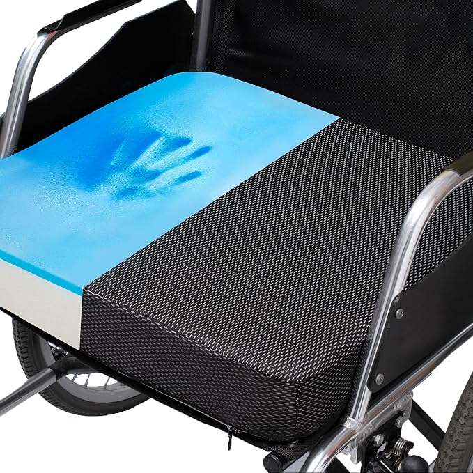 Ifoam Gel Infused Memory Foam Layer Wheelchair Cushion - Seat Cushion for Wheelchair-Office Chair, Kitchen Chair-Pressure Sore and Tailbone Pain Relief-High Dense Polyfoam Base (Black, 20×18×3 inch)