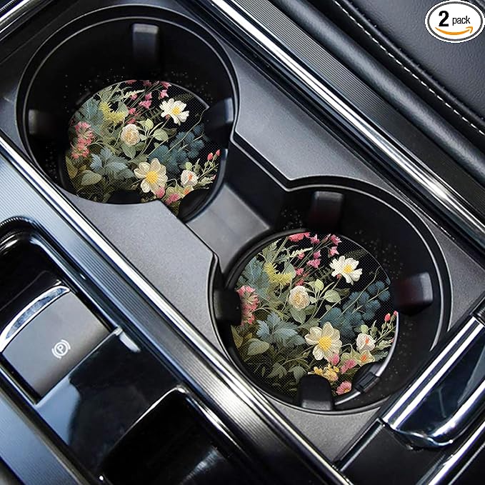 WOCOCN Cute Cup Holder Coasters for Your Car with Fingertip Grip, Auto Accessories for Women & Men,Pack of 2(Flower Cluster)