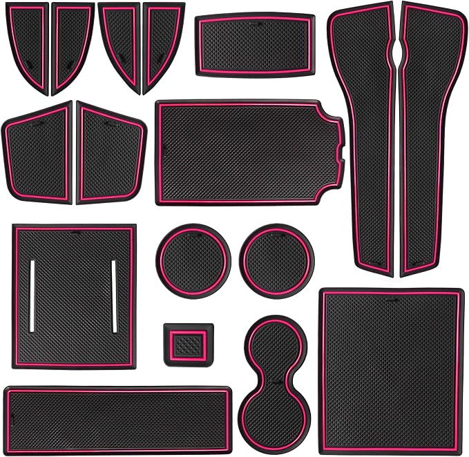 for Honda Civic Accessories 2022 2023 2024 2025 2026 11th Gen Sedan Cup Holder Insert Center Console Liner Door Slot Mats Pad Coaster Trim Premium Rubber Custom Interior 17PC Set (Pink Trim)