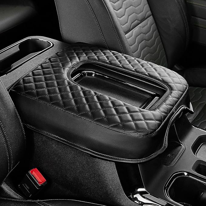 JOYTUTUS Center Console Cover Compatible with Silverado Sierra 2019-2025 2026, Leather Arm Rest Armrest Cover for Car, Middle Console Cover Lid, Car Arm Rest Covers Cushion Pad, Car Black Accessories
