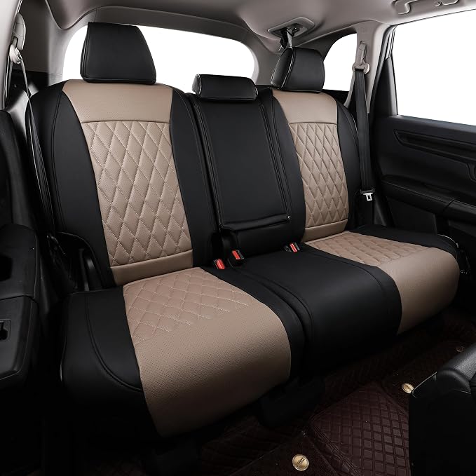 EKR Car Seat Covers for Honda CRV 2017-2022 Leatherette Full Set | Custom Fit for Honda CRV 2017 2018 2019 2020 2021 2022,Factory-Style Interior Upgrade,Full Wrap,Faux Leather(Red/Black)