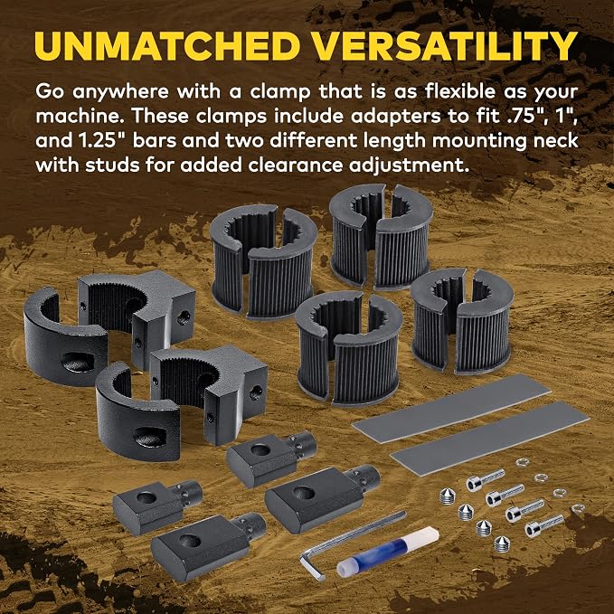 LAMPHUS Off-Road ATV UTV Light Bar Mounts Mounting Bracket Mini Bar Clamp Kits [0.75"/1"/1.25" Inch] [360-Degree] [2 Stud Sizes] [Aluminium] [2 Unit] Bull Bar Roll Bar Clamp Roll Cage Clamps Mount