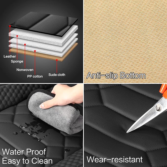 HAIYAOTIMES Leather Car Seat Covers Full Set, Waterproof Faux Leather Seat Covers for Cars, Non-Slip Car Interior Covers Universal Fit for Most Cars Sedans Trucks SUVs, Black