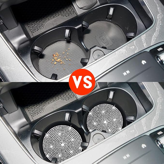 Amooca Car Cup Coaster Universal Non-Slip Cup Holders Bling Crystal Rhinestone Car Interior Accessories 2 Pack Black Whole Rhinestone