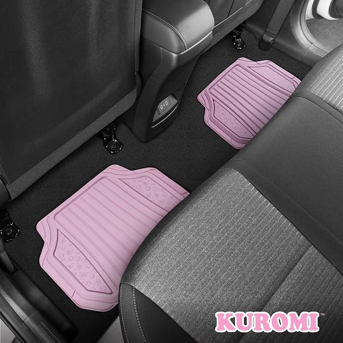 Kuromi Car Mats 4pc Floor Mats for Cars Trucks SUVs Lavender Purple Car Floor Mats for Women Men Accessories Rubber Heavy Duty Cute Non-Slip Always Front Rear Hello Kitty Pink Car Accessories