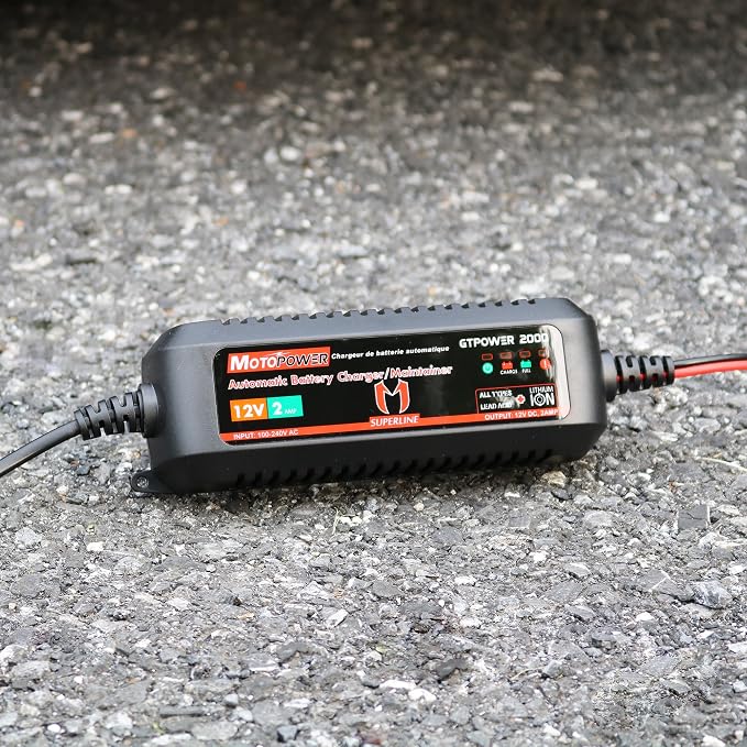 MOTOPOWER MP00207A 12V 2Amp Automatic Battery Charger Maintainer | For Lead-Acid & Lithium Batteries