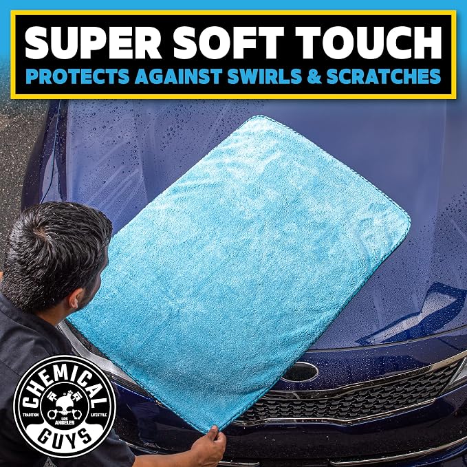 Chemical Guys, Woolly Mammoth Large Drying Towel, Blue, 36 x 25 in, 2 Pack | Ultra-plush oversized towel soaks up water fast to dry the whole vehicle, soft and scratch-free, two pack