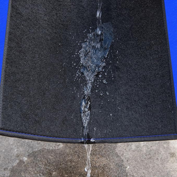 CAR PASS Rainbow Waterproof Universal Fit Faux Leather Car Carpet- Anti-Slip Nibbed Backing Floor Mats for SUV, Vans, Sedans, Trucks, Automotive Set of 4pcs (Black with Blue)