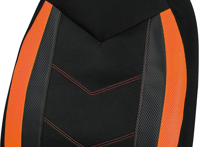 PIC AUTO High Back Front Car Seat Covers - Sports Carbon Fiber Mesh Design, Two Front Set, Airbag Compatible, Universal Fit for Most Cars (Orange)
