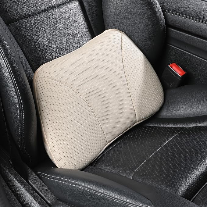Genuine Leather Lumbar Support Pillow,Back Pain Relief Cushion,fits Tightly Around Waist,Real Cowhide,Memory Foam,fit Car Drive,Office Chair,Rest seat,Improve Posture,Portable,15.5''Lx 8.7''H