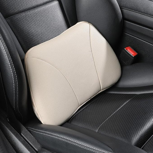 Genuine Leather Lumbar Support Pillow,Back Pain Relief Cushion,fits Tightly Around Waist,Real Cowhide,Memory Foam,fit Car Drive,Office Chair,Rest seat,Improve Posture,Portable,15.5''Lx 8.7''H