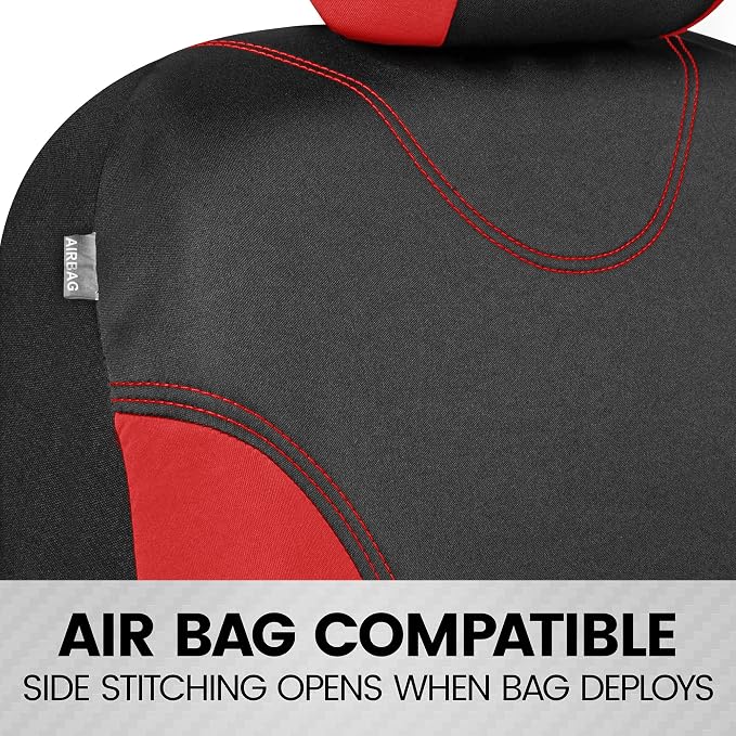 BDK Red Car Seat Covers Full Set - Universal Fit Matching Set Seat Covers for Trucks & Car Seat Protector for SUV - Front Seats, Rear Back Bench, & Headrest Seat Covers for Cars Interior Covers