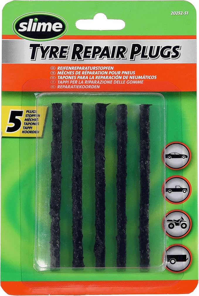 Slime 20252 Tire Repair Plugs Strings, ACT, Mowers, Wheelbarrows, 7-ply, 4in, 5 Count