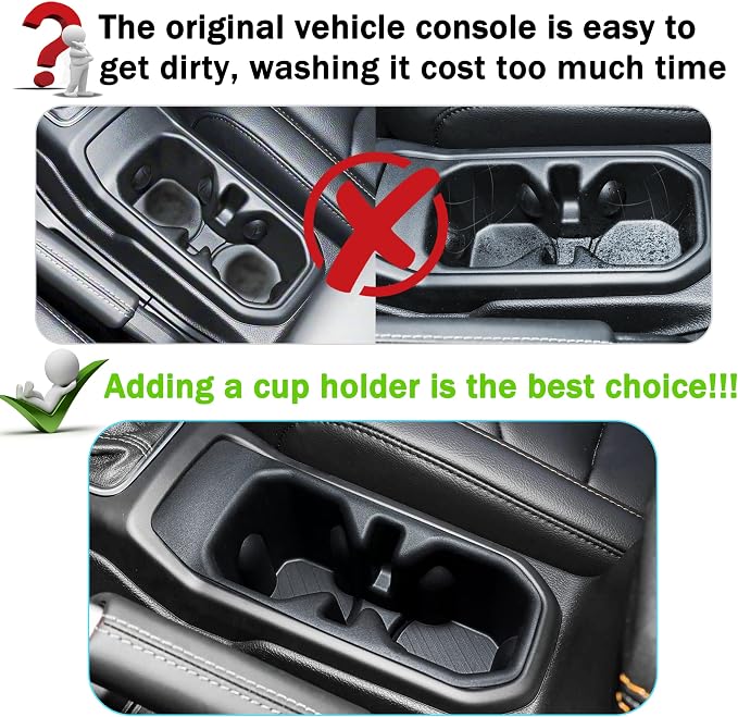 Cup Holder for 2018-2025 2026 Jeep Wrangler JL JLU 4XE/Gladiator JT Accessories Cup Holder Insert Coaster TPE Non-Slip Center Console Drink Holder Organizer Cupholder Liner Pad Interior Black