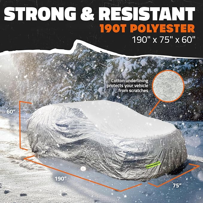 Mockins Medium 190"x75"x60" Water-Repellent 190T Polyester Sedan Car Cover | Soft Outdoor & Indoor Car Covers for Automobiles | All Weather Full Exterior Covers for Dust, UV, Light Rain, Snow & Frost