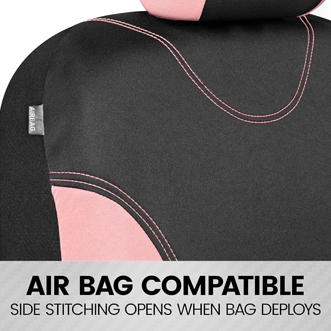 BDK UltraSleek Pink Seat Covers for Cars, Two-Tone Front with Matching Back Car Seat Cover, Made to Fit Most Auto Truck Van SUV, Interior Car Accessories, Full Set