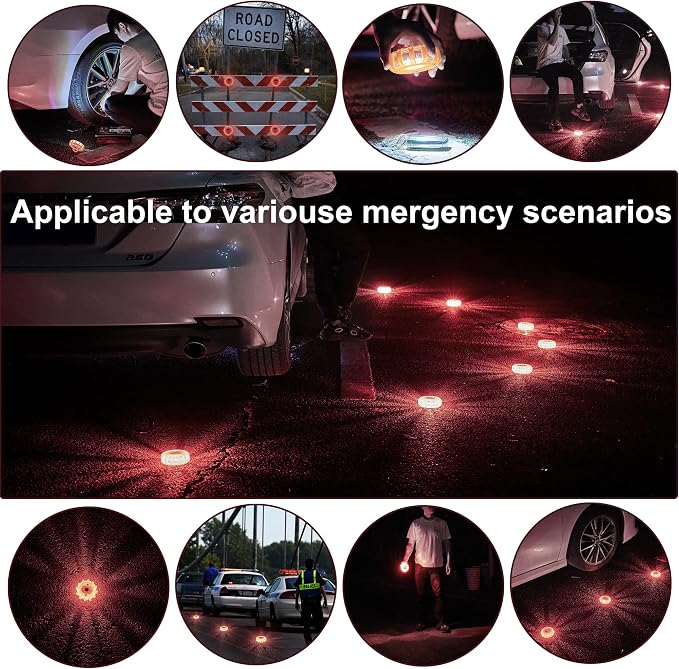 LED Road Flares Roadside Emergency car kit Emergency Road Flares Kit with Magnetic Base for Vehicles & Boat | 9 Flash Modes(with Batteries) (6pack)