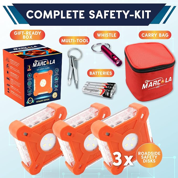 MARCALA V2.0 LED Road Flare 3-Pack & 4-Pack Rechargeable LED Emergency Road Flares | The Best RV Accessories!