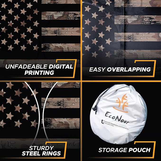 EcoNour 240T Windshield Sun Shade & Window Tint – American Flag & Bald Eagle – UV & Heat Protection for Cars, Interior Cool Trucks, SUVs – Foldable Reflective Sun Visor (64" x 34")