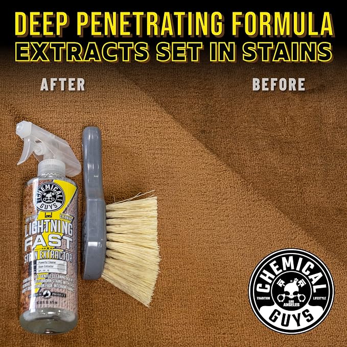 Chemical Guys Lightning Fast Carpet and Upholstery Stain Extractor - Chemical Guys Carpet Cleaner, Great for Fabric, Upholstery, Cars, Home, Office, Furniture, and More, Fresh Scent - 16 oz | Tackles coffee, soda, wine and pet messes on carpet, seats a...