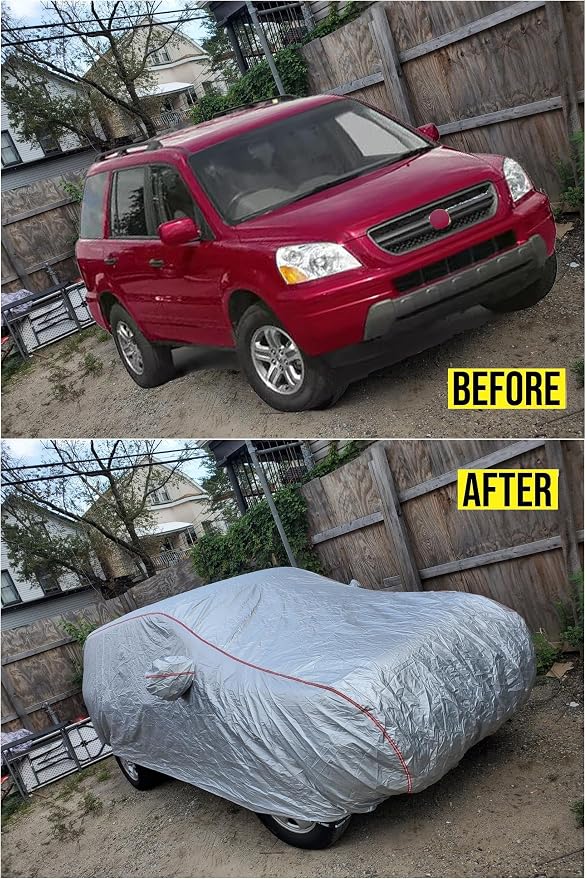 Tecoom Hard Shell Car Cover for Automobiles with Zipper Design, Waterproof All Weather UV-Proof Windproof for Indoor Outdoor Fit 216-230 Inches Full-Size SUV