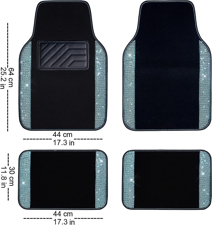 CAR PASS Bling Rhinestones Diamond Waterproof Car Floor Mat, Crystal Sparkly Shining Glitter Carpet, Anti-Slip PVC Heel Pad Universal for Interior Auto SUV,Sedan,Van,4pcs Girly Women Mint Teal Diamond