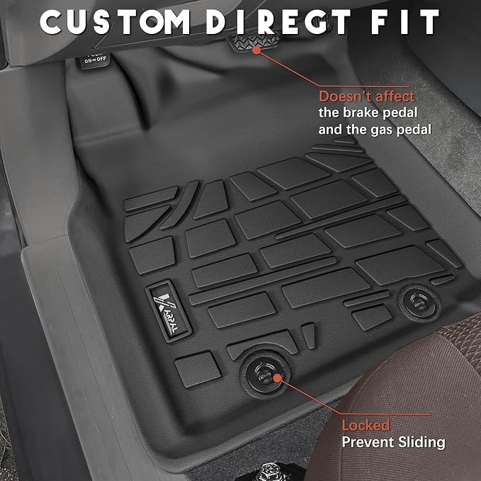 KARPAL Floor Mats for Toyota Tacoma 2005-2015 Double Cab (Footwell Coverage), Custom Fit All Weather TPE Floor Liners, 1st & 2nd Row Mat, Tacoma Accessories