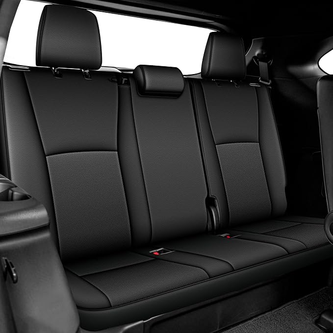 AOMSAZTO Seat Covers for Toyota Highlander 2020-2026 Full Set 3 Row 7 Seats | Custom Fit for Highlander W/Second Row Captain Chair, Full Coverage Faux Leather Car Seat Protector Compatible Airbag Black