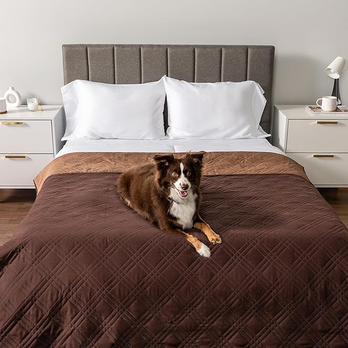 PetAmi Waterproof Couch Cover for Dogs, Non-Slip Leakproof Sofa Furniture Protector for Pet Cat, Machine Washable Bed Blanket for Car Seat, 102x82 Brown