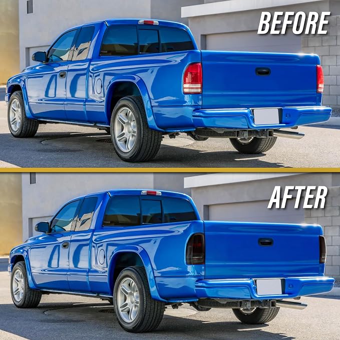 USR 97-04 Dakota PickUp Tail Light – Rear Tail Lamps (Left + Right) Pair - Compatible with 1997-2004 Dodge Dakota Pick Up Truck All Models/Trims (DARK SMOKE RED TAIL LIGHTS/PLUG AND PLAY READY)