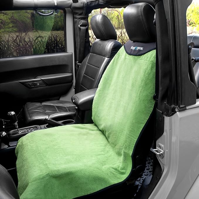 HAPPEGEAR Happeseat Waterproof Car Seat Cover & Protector, Green | Universal Fit, Car Seat Towel Cover, Non-Slip Backing, Machine Washable, Fits Front & Back, Easy Install & Storage