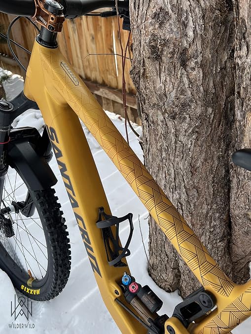 Bike Frame Protection Tape- High Impact Clear Vinyl Wrap Includes Tool (4”x72) Bicycle Frame Protector, Mountain Bike Frame Guard Chainstay Protector (Art Deco)