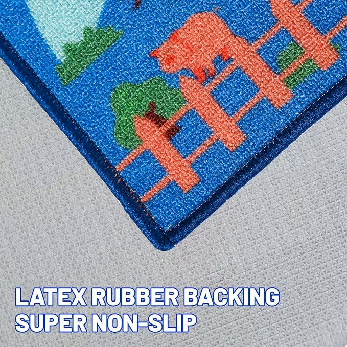 Kids Carpet Playmat Rug 110.2"x78.7", Car Rug for Kids Cars, Non-Slip Town City Road Map Kids Rugs for Playroom Bedroom Boys, Cars Play Mat Track Road Rugs for Kid (Blue, 110.2X78.7 INCH)