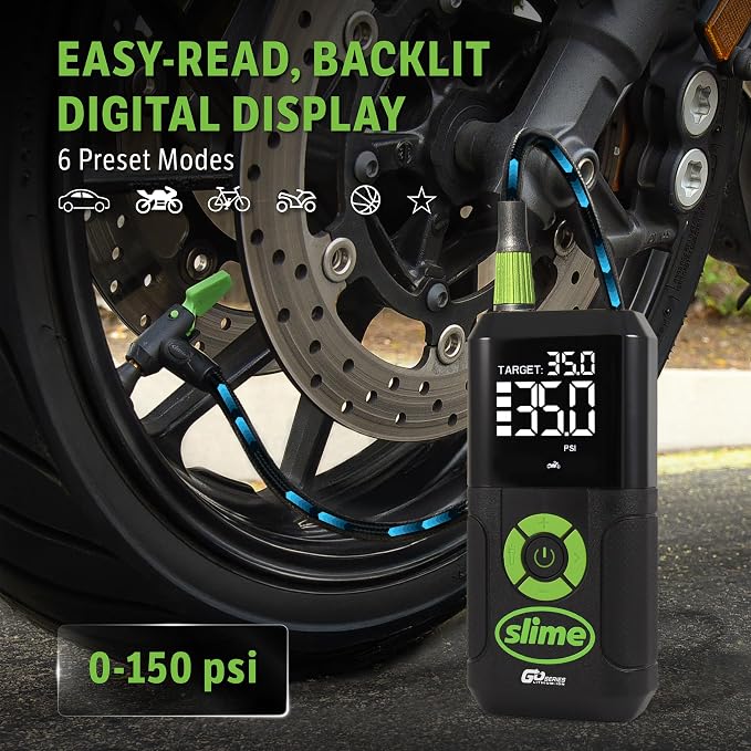 Slime 40089 Cordless 3-in-1 Tire Inflator w/Power Bank & LED Light, Auto Shut-Off, Digital Display & 6 Presets, Flat to Full in 8 Mins, Car, Bike, Motorcycle & More