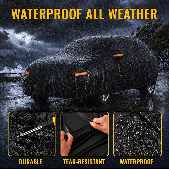 X AUTOHAUX Car Cover for Buick Enclave 2013-2024 210D-PU Outdoor Full Car Cover All Weather with Door Zipper for Waterproof Windproof Sun Rain Snow Protection