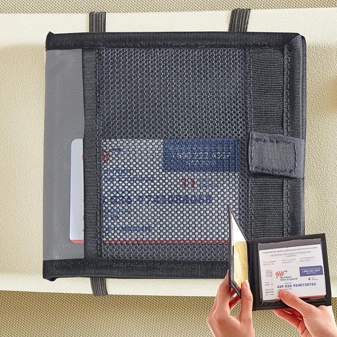 High Road Car Registration and Insurance Card Holder for Sun Visor, Glove Box or Console with 2 Clear Hidden Car Document Pockets and Front Mesh Card Pocket