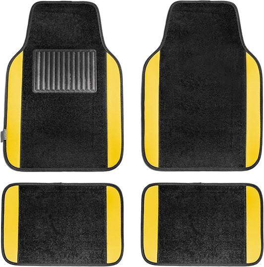 FH Group Universal Fit Premium Carpet Automotive Floor Mats Fits Most Cars, SUVs, and Trucks with Driver Heel Pad, Full Set Yellow