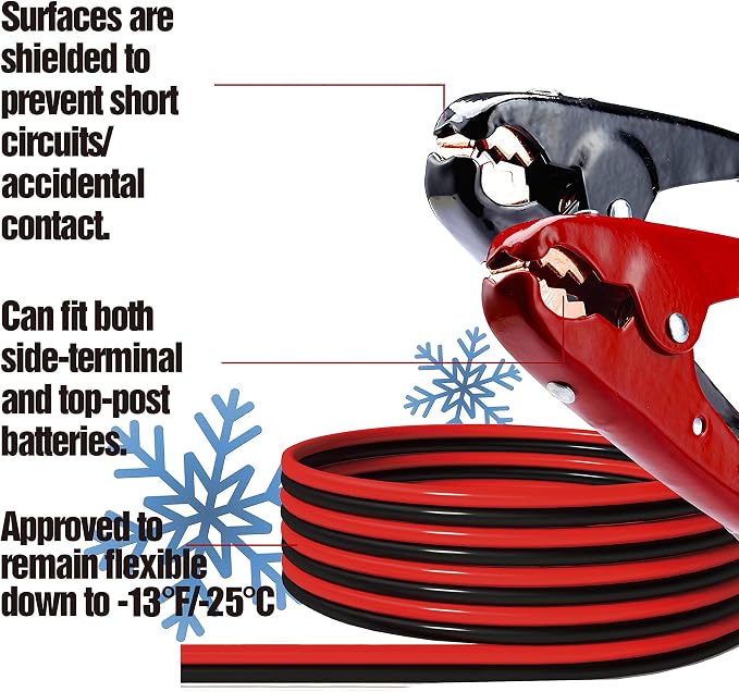 Cartman 2 Gauge 16 ft Heavy Duty Jumper Cables with Carry Bag | Dual-Connection Clamps, Heavy-Duty CCA Conductors, Cold-Resistant TPR Jacket