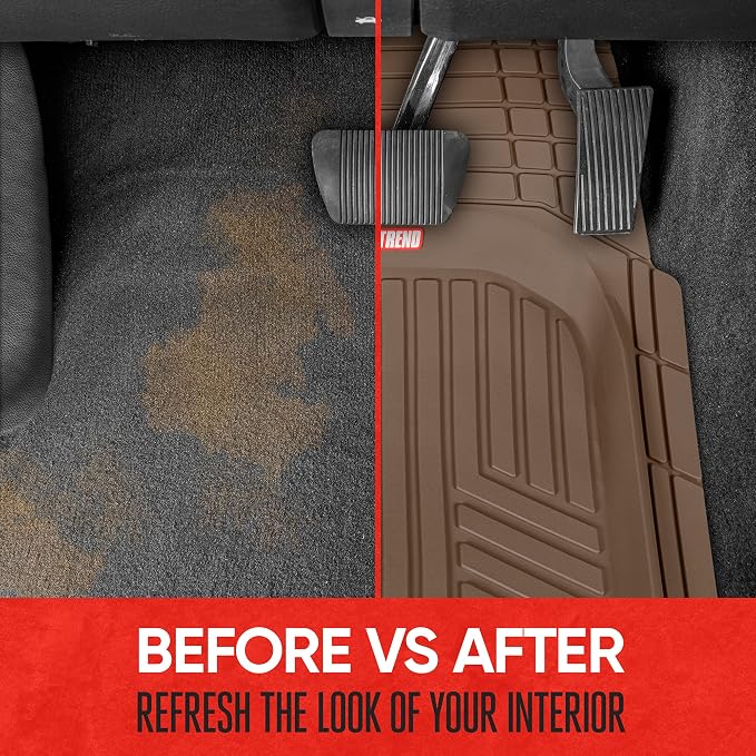 Motor Trend FlexToughXL DeepDish Floor Mats for Cars, Full Set All-Weather Rubber Automotive Floor Mats Waterproof Heavy Duty Car Mats Flexible Floor Liners for Car Truck Van SUV Car Floor Mat (Brown)
