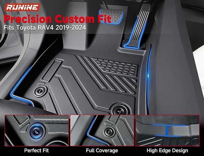Floor Mats for Toyota RAV4 2019-2023 2024 2025 (Not for Hybrid), All Weather Protection Custom Floor Mats Trunk Cargo and Car Windshield Cover Set for Car Accessories,Car Floor Liners Set